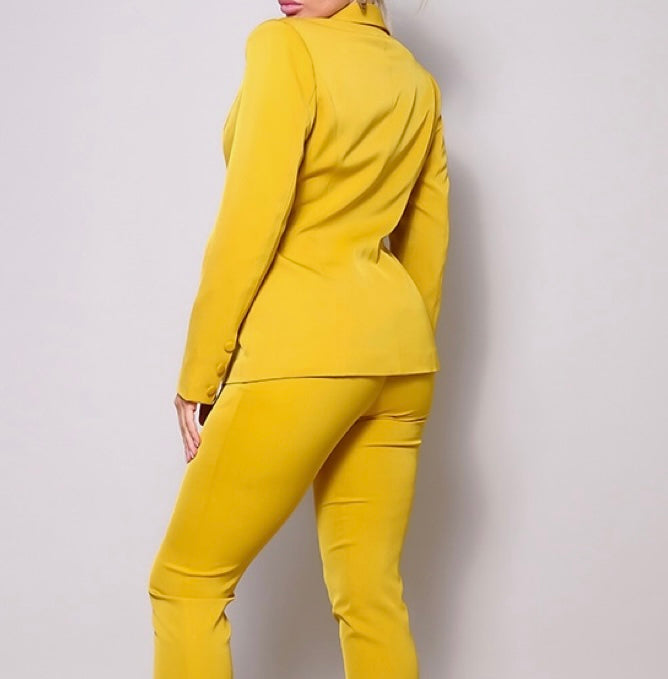 Mustard one button blazer & tapered trouser suit set