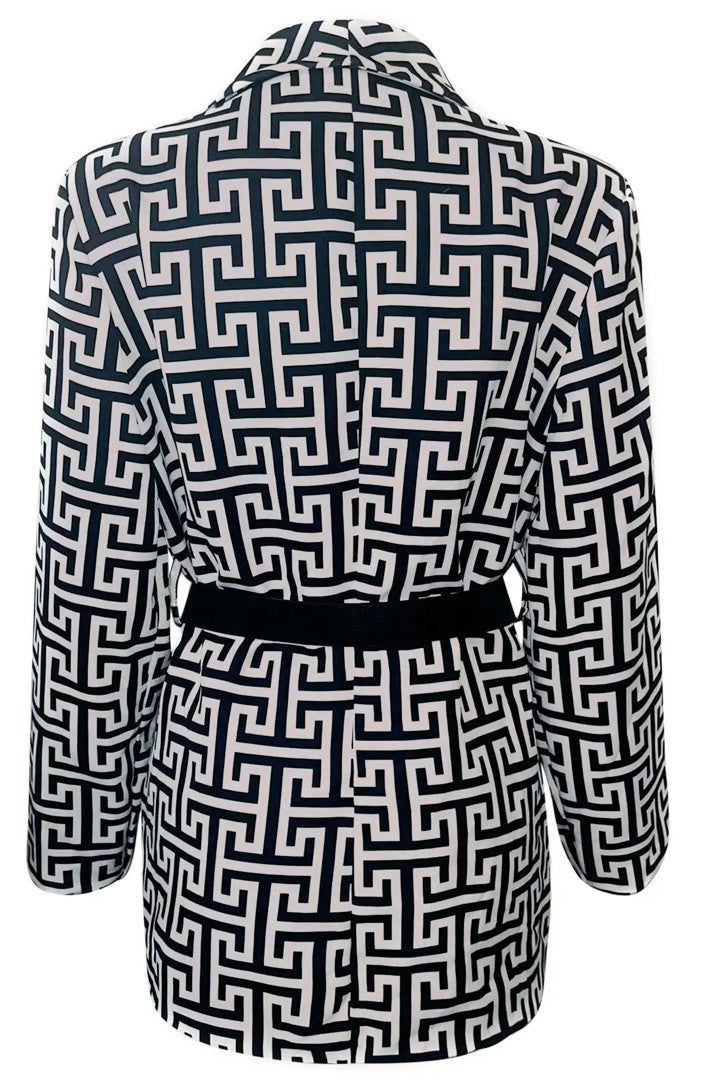 Black and White print belted blaxer