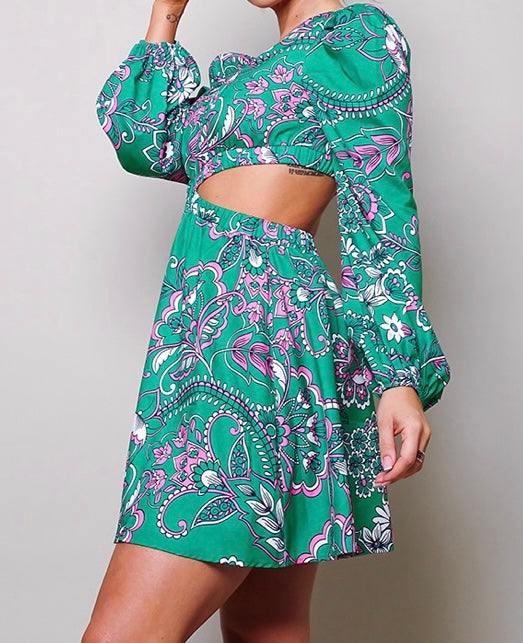 Long sleeve V neck side cut out dress
