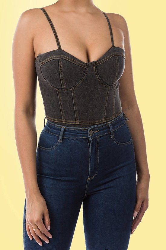 Black Denim Knit Bodysuit