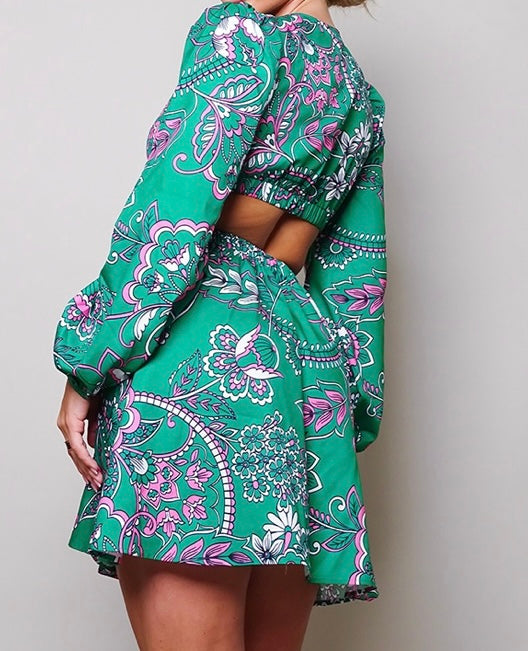 Long sleeve V neck side cut out dress