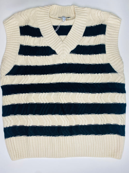 Black and Beige Striped Sweater Vest